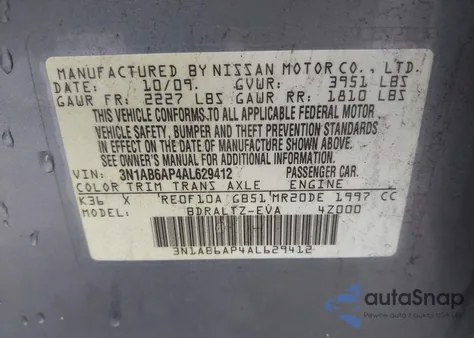 2010 Nissan Sentra 2.0S z USA, uszkodzony, nr VIN 3N1AB6AP4AL629412